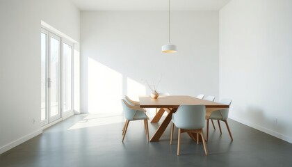 Minimalist Style - Dining Room Interior Design With Minimalist Concept - Hotel Dining Room - Apartment Dining Room Interior With Table Chairs - Interior Design - Dining Room Minimalist