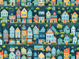 Naklejka premium Generated pattern illustration of cartoon houses.