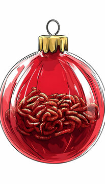Red Christmas ornament filled with writhing red worms.