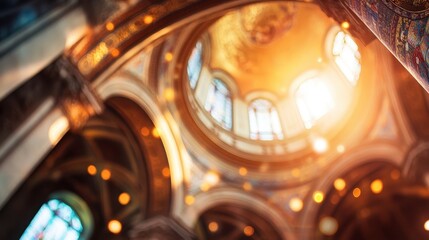 Obraz premium Golden Hues of Divine Architecture: A Captivating Glimpse into a Cathedral's Majestic Dome