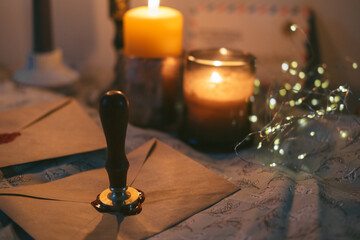Letter and envelope with vintage red wax seal