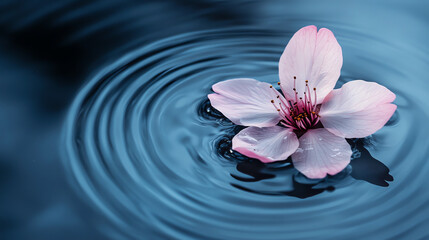 Cherry blossom floating on rippled water