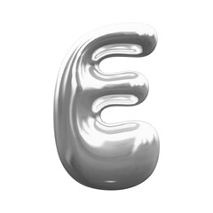 Naklejka premium Inflated alphabet, Glossy metallic silver font, 3D balloon letter E