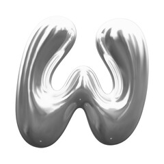 Inflated alphabet, Glossy metallic silver font, 3D balloon letter W