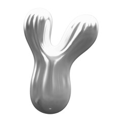 Inflated alphabet, Glossy metallic silver font, 3D balloon letter Y