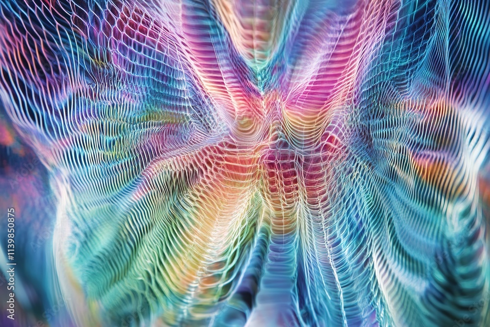 Poster vivid abstract fractal pattern with flowing lines and light effects.