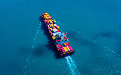 Aerial view of Business trip with ship the partner connection Container Cargo freight ship for...