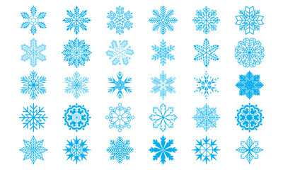 set of snowflakes isolated on white background