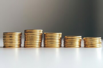 Stacks of coins growing in height, financial growth concept on gradient backdrop