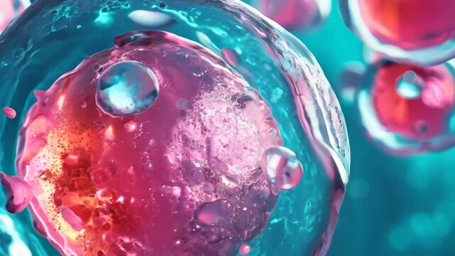 Human cell or Embryonic stem cell under microscope, background.
