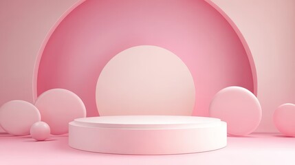 Fototapeta premium Pink Abstract Background with Cylindrical Platform and Geometric Shapes. 3D Product Podium.