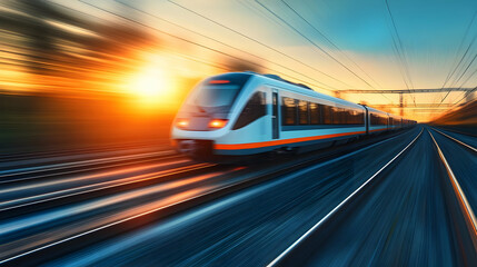 Fototapeta premium Sunset Speed Train Illustration