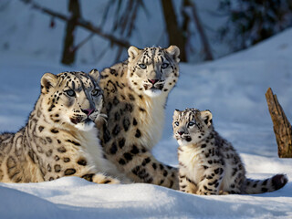 Obraz premium snow leopard family
