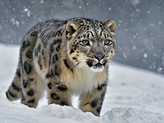 Fototapeta premium snow leopard in snow