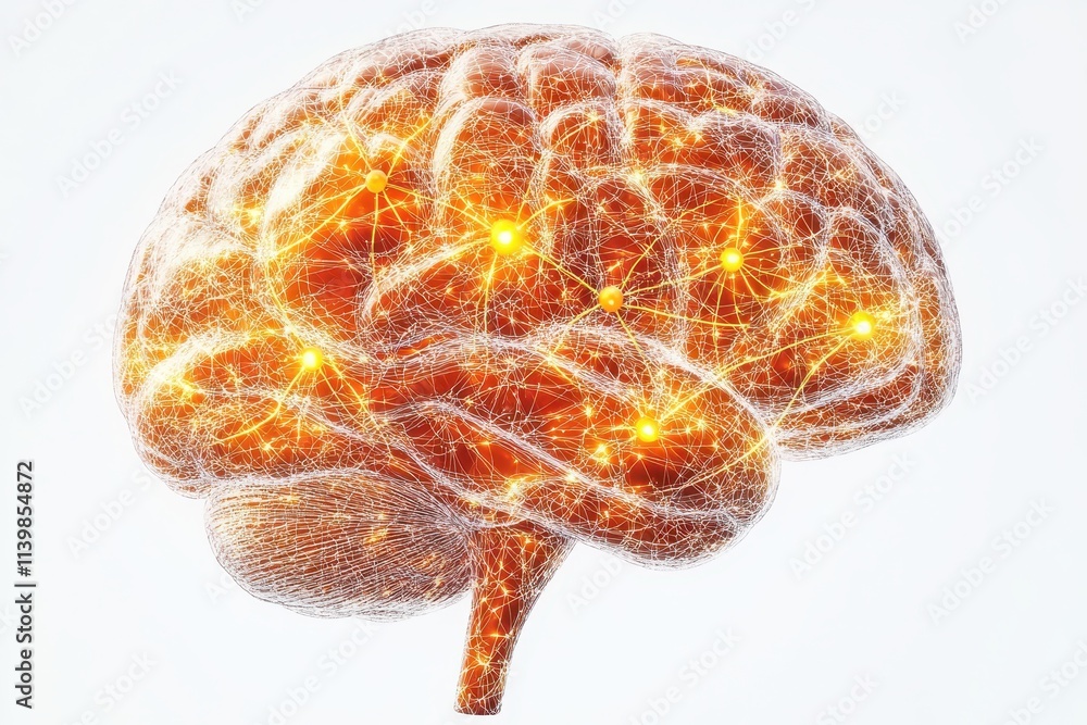 Poster a glowing, abstract representation of a brain with neural connections.