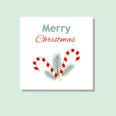Christmas card with festive flat design of Christmas sweets. Vector