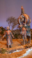 Figuras para belén en navidad. Camello con tienda sobre él. Biblia, decoración, religión