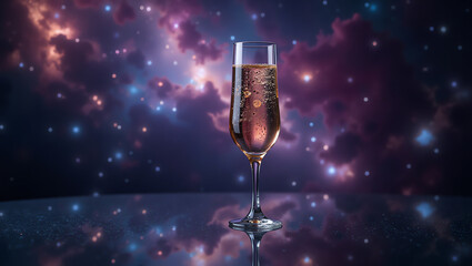 Champagne flute against cosmic background