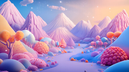 Pastel Mountains Candy Land Dreamy Scene