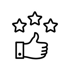 Like, thumb up and stars, Rating icon. Vector graphic sign with editable stroke line. Black line icon.