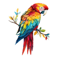 Obraz premium Colorful paper sculpture of a parrot perched on branch artistic creation indoor setting vibrant colors