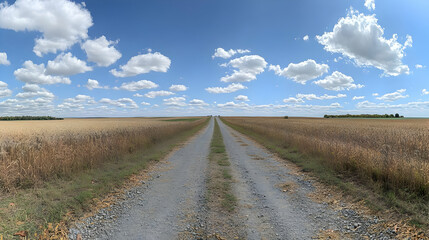 Naklejka premium Country Road Through Wheat Fields Photo