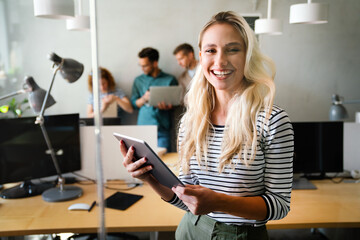 Programmers working in a software developing company office