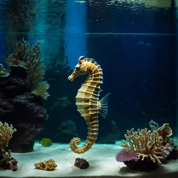 Fische - Seepferdchen vor dunklem Hintergrund