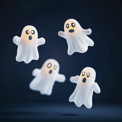 Obraz premium Illustration of four cartoon ghosts on a dark background, radiating a playful, spooky, and Halloween-themed vibe.
