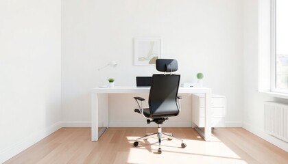 Minimalist Style - Interior Design of Work Space with Minimalist Concept - Hotel Work Space - Apartment Work Space Interior with Chair and Table - Interior Design.Minimalist Office Interior With Chair