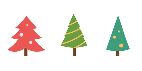 Christmas tree icon set isolated on white background. Flat design. Vector illustration