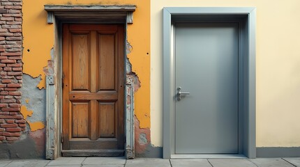 old wooden door in a stone wall