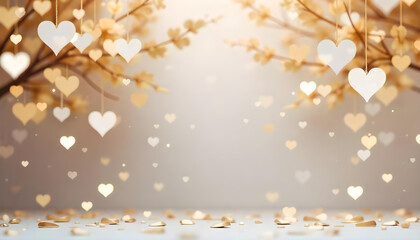 A golden heart-shaped bokeh background with a soft, blurred foreground and a glowing