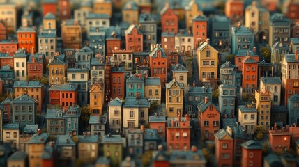 Obraz premium Colorful Houses in a Densely Packed Urban Neighborhood