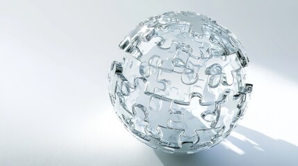 Glass puzzle sphere on white background.