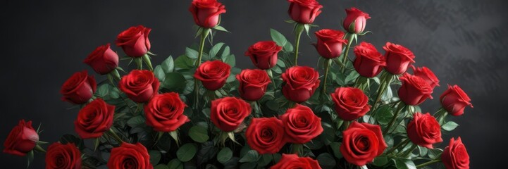 Dramatic oversized red rose arrangement, vibrant hues , stem, dark, arrangement