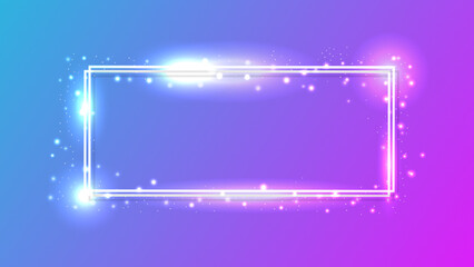 Obraz premium Neon double rectangular frame with shining effects and sparkles