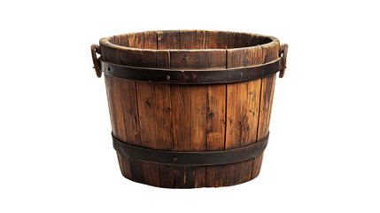 Rustic Wooden Barrel with Metal Banding, Vintage Farmhouse Decor, Ideal for Storage, Decoration, or Craft Projects, Natural Aesthetic for Home and Garden Settings