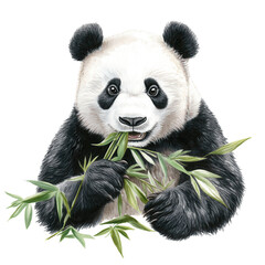 Fototapeta premium Panda eating bamboo wildlife habitat animal portrait natural environment close-up view conservation awareness