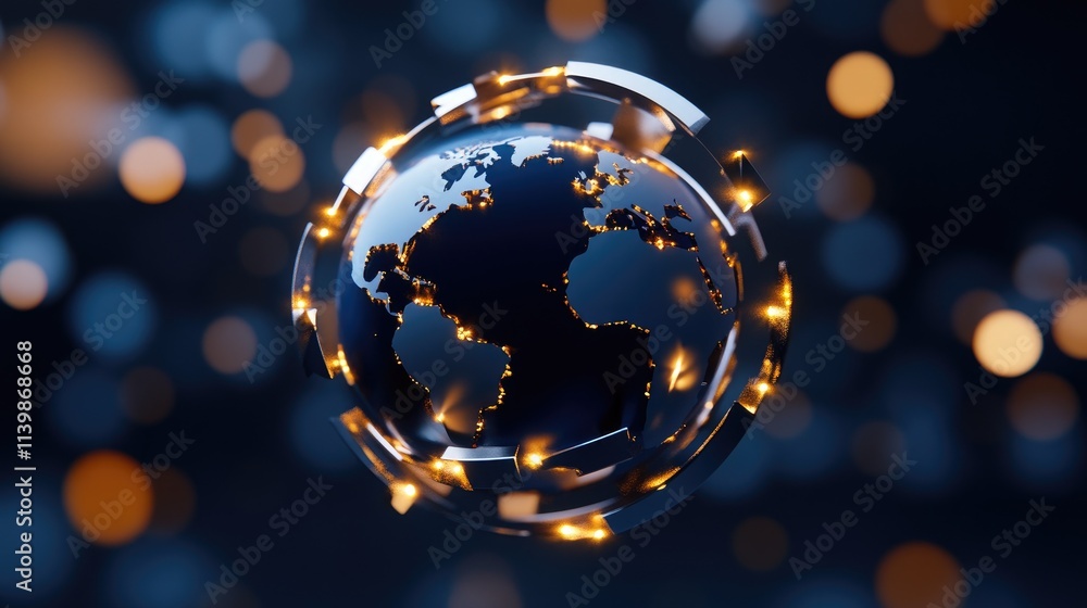Poster digital globe with light effects in abstract background