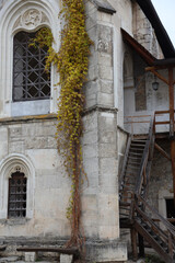 Khotyn fortess, castle in Ukraine in autumn. One of seven wonders of Ukraine. Exterior view of Khotyn Fortress, fortification complex on Dniester bank in Khotyn town, outdoors