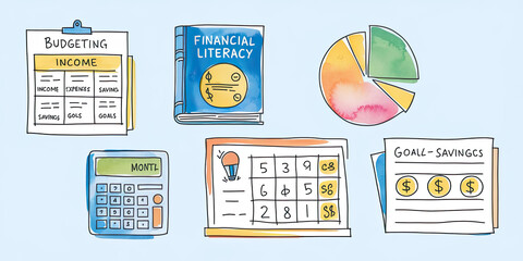 Financial Literacy Budgeting Savings and Goals Icons