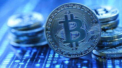 Futuristic bitcoin symbol cyber environment digital currency concept high-tech viewpoint financial technology