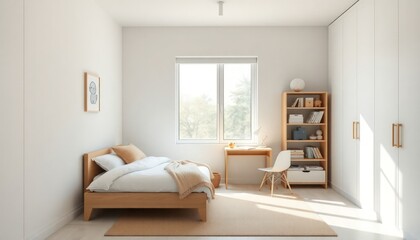 Minimalist Style - Children's Room Interior Design With Minimalist Concept - Hotel Room - Apartment Room Interior With Bed - Interior Design