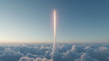 Rocket Launch Against Clear Sky and Soft Clouds at Dawn