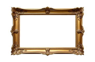 Old antique gold vintage decorative frame horizontal format cut out. PNG Frame. Stylish classic gold painting, carved design patterns
