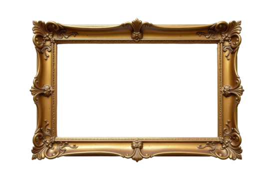 Old antique gold vintage decorative frame horizontal format cut out. PNG Frame. Stylish classic gold painting, carved design patterns