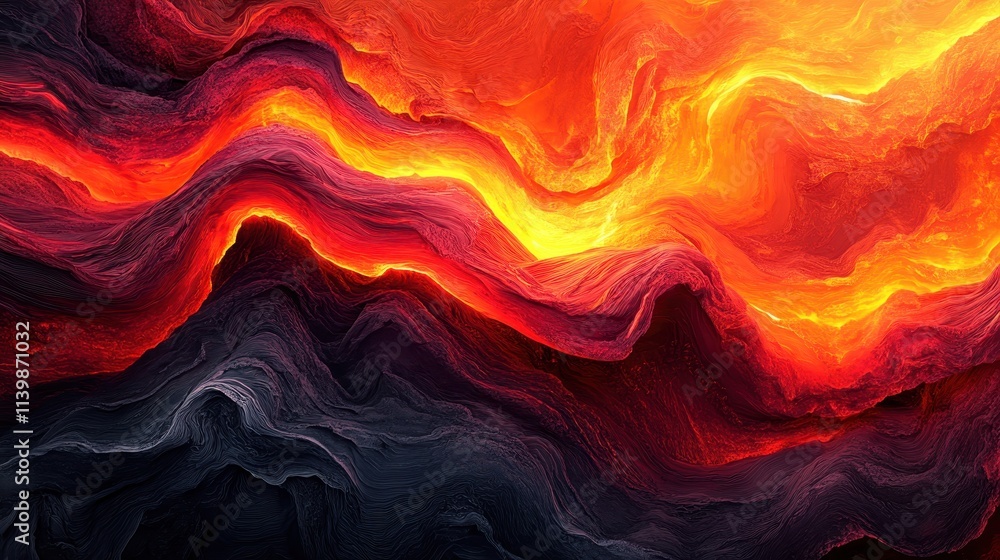 Poster abstract depiction of flowing lava with vibrant colors and dynamic textures.