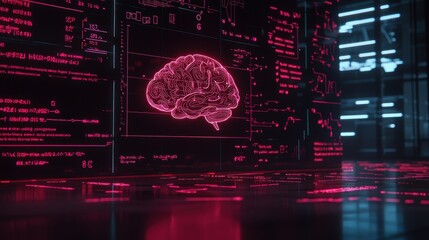 Neon Brain Visualization with Futuristic Data Background Design