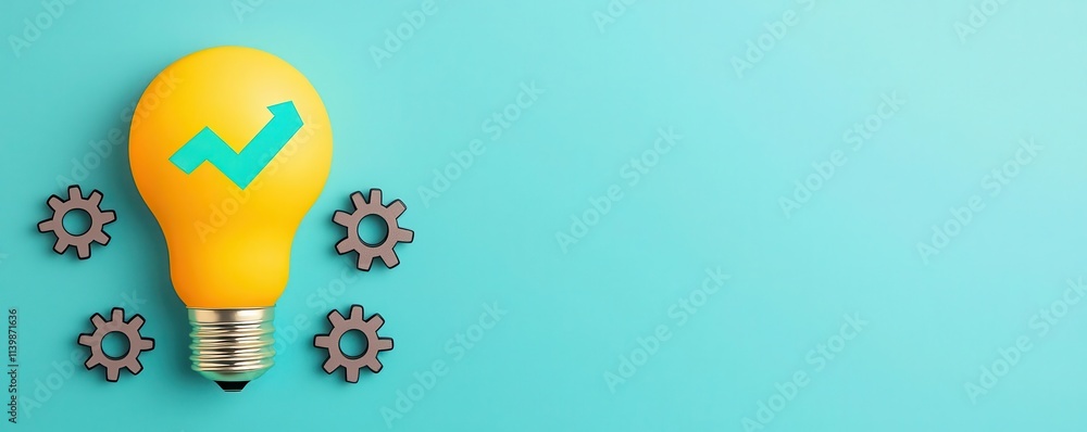 Poster 3d bulb with right mark, bright yellow light bulb with a checkmark symbolizes innovation and progres
